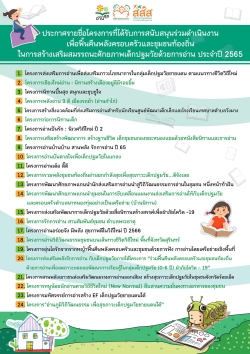 ประกาศรายชื่อโครงการที่ได้รับการสนับสนุนร่วมดำเนินงาน เพื่อฟื้นคืนพลังครอบครัวและชุมชนท้องถิ่น ในการสร้างเสริมสมรรถนะศักยภาพเด็กปฐมวัยด้วยการอ่าน ประจำปี 2565