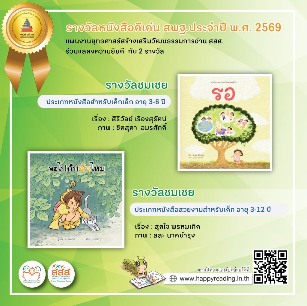 ภาพประกอบข่าวกิจกรรม แผนงานฯ การอ่าน สสส. ได้รับรางวัลหนังสือดีเด่น สพฐ. ประจำปี 2569 จำนวน 2 รางวัล